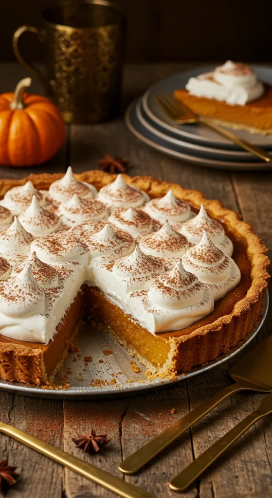 Pumpkin Pie with Whipped Cream Peaks