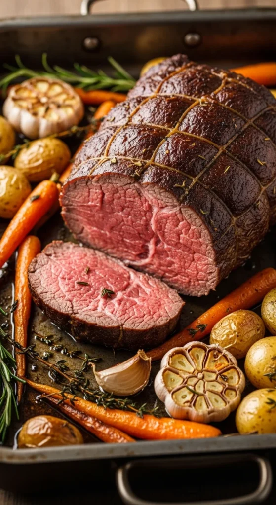 Roast Beef with Garlic Crust and Veggies