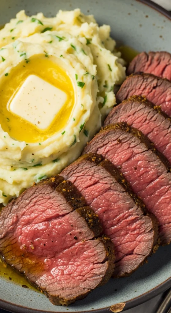 Roast Beef with Garlic Mashed Potatoes