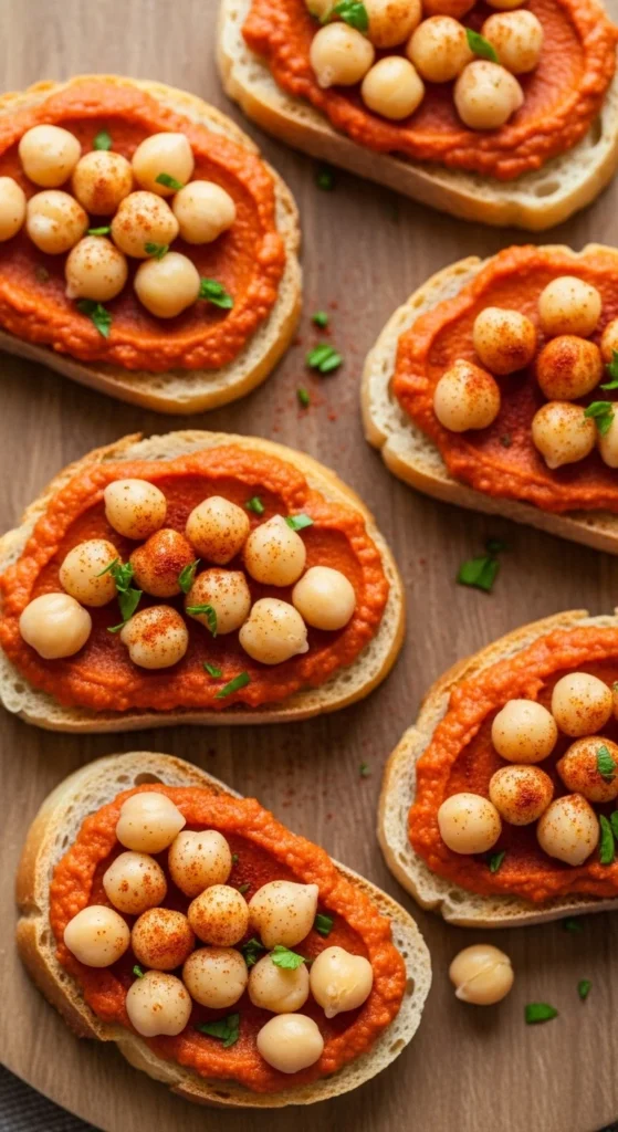 Roasted Red Pepper Hummus Crostini