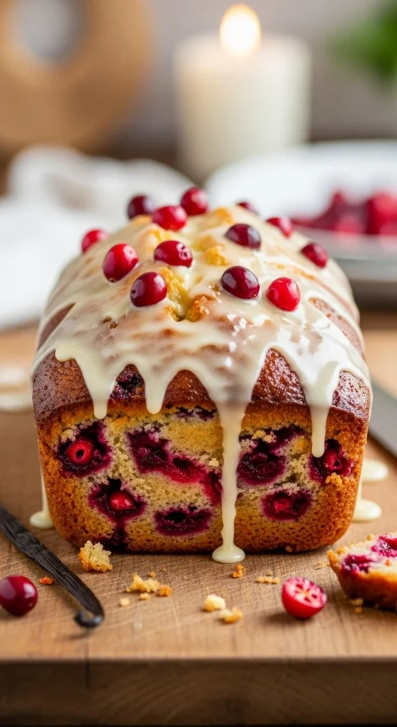 Glazed Cranberry Bread with Vanilla Drizzle