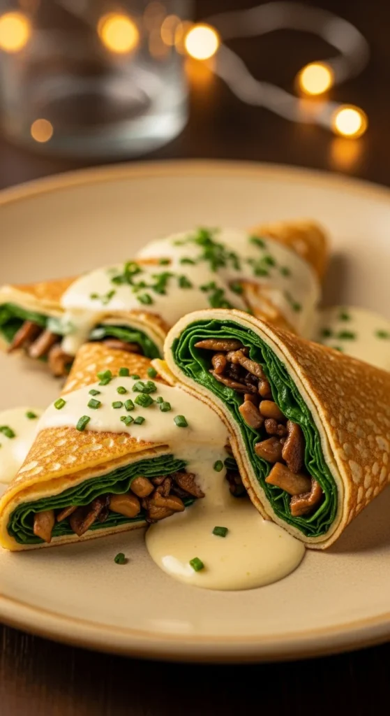 Mushroom & Spinach Stuffed Crepes