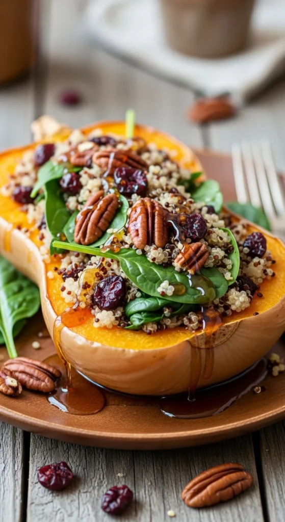 Stuffed Butternut Squash with Quinoa and Cranberries