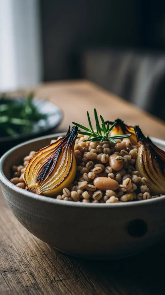 Barley Bowl with Roasted Onions & White Beans