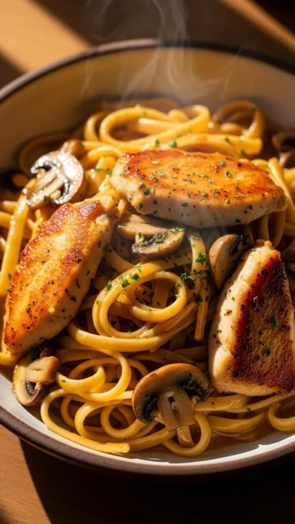 Creamy Chicken Marsala-Style Pasta (No Wine Version)