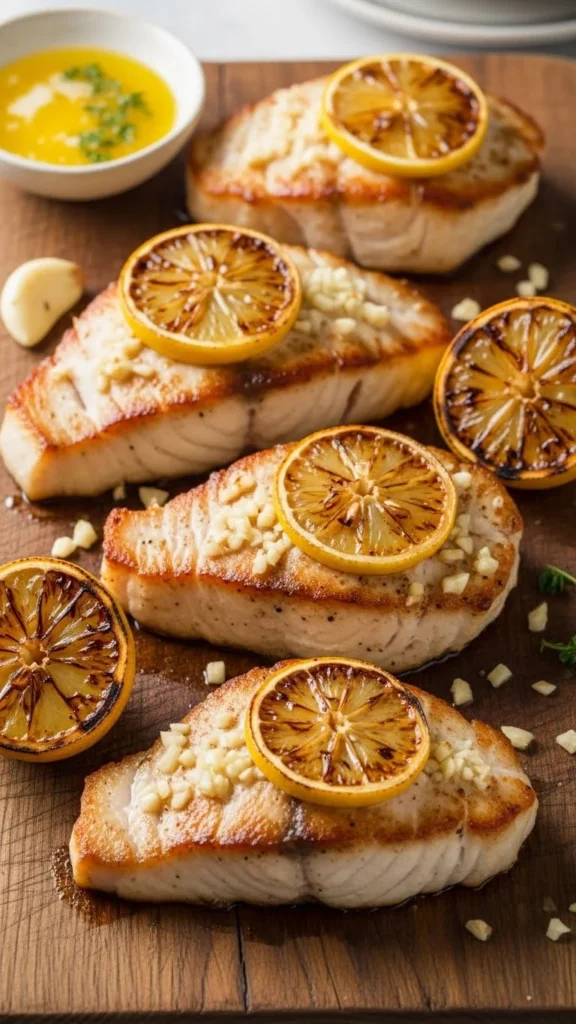 Garlic Lemon Halibut Steaks