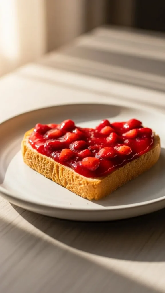 Heart Toast with Strawberry Spread
