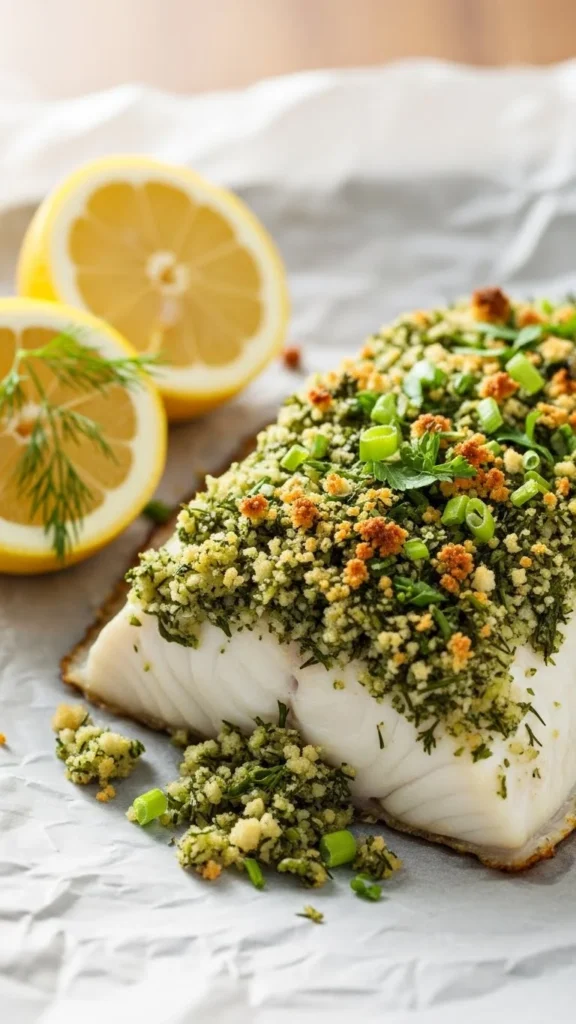 Herb-Crusted Baked Halibut