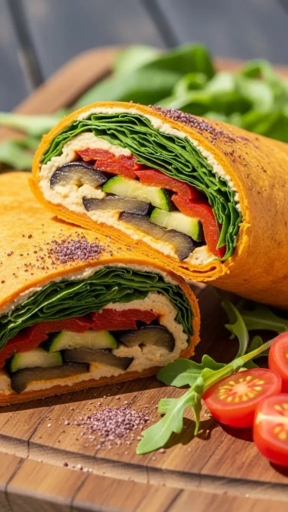 Leftover Roasted Vegetable Hummus Wraps