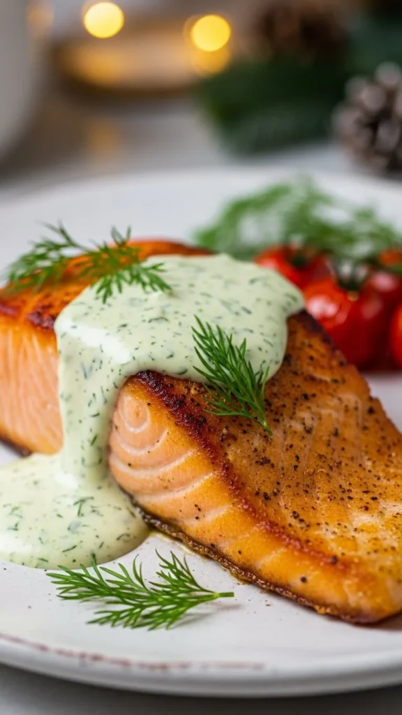 Pan-Seared Salmon with Garlic Dill Sauce