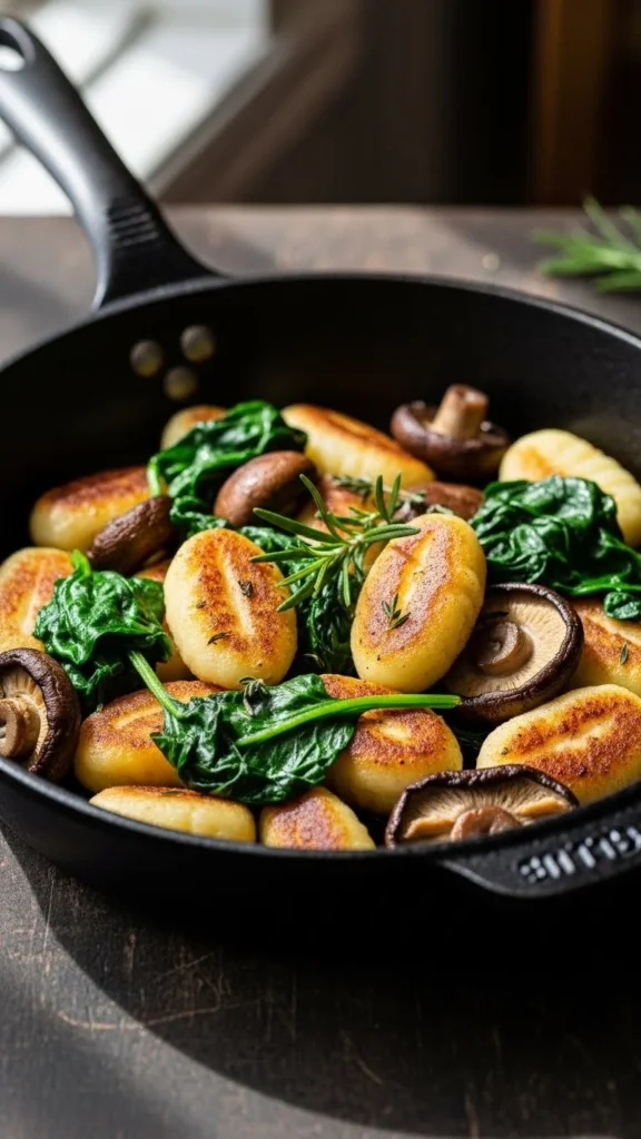 Roasted Gnocchi with Mushrooms & Spinach