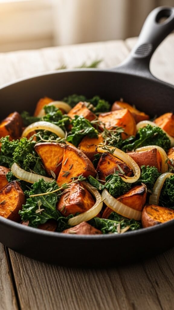 Roasted Sweet Potato & Kale Skillet