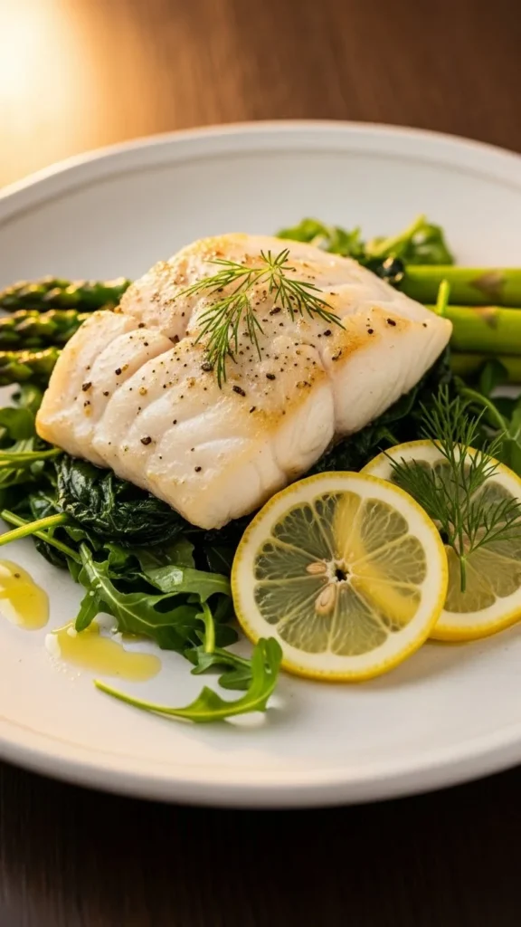 Seared Halibut with Greens