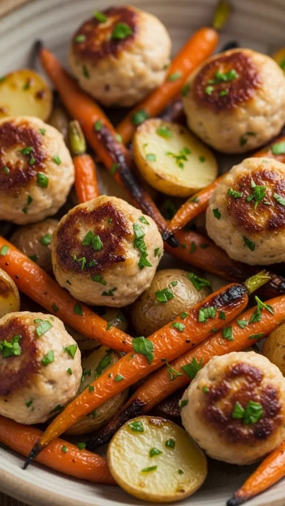 Sheet-Pan Turkey Meatballs & Root Veg