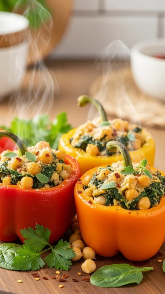 Spinach & Chickpea Stuffed Peppers
