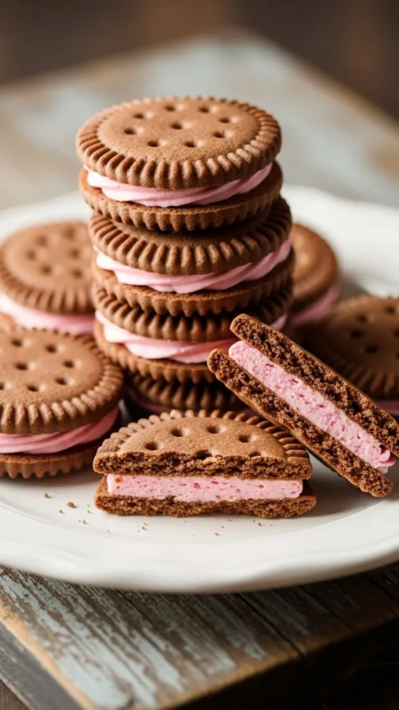 Strawberry Cream Sandwich Cookies