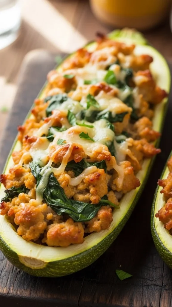 Turkey & Spinach Stuffed Zucchini Boats