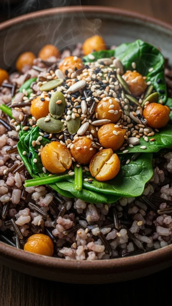 Wild Rice Bowl with Roasted Chickpeas & Spinach