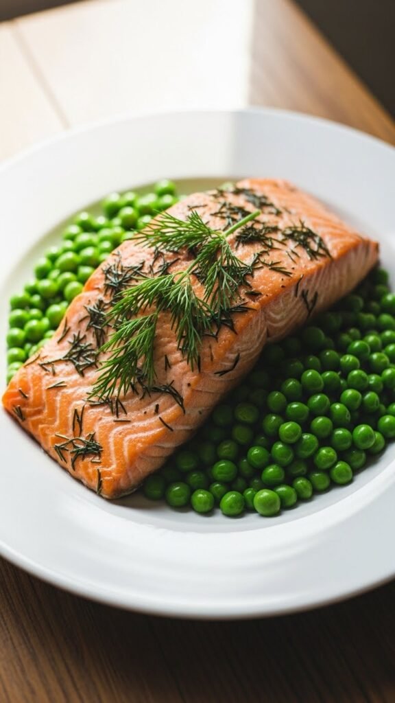 Baked Salmon with Dill and Peas
