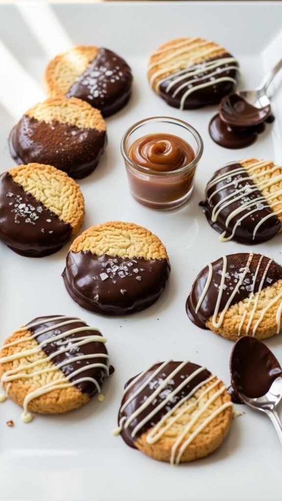 Chocolate-Dipped Biscuit Hearts