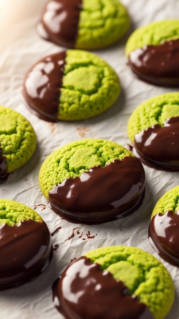Chocolate-Dipped Green Cookies