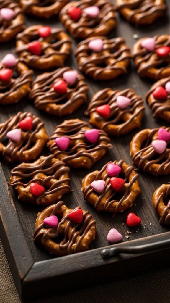 Chocolate Heart Pretzel Bites