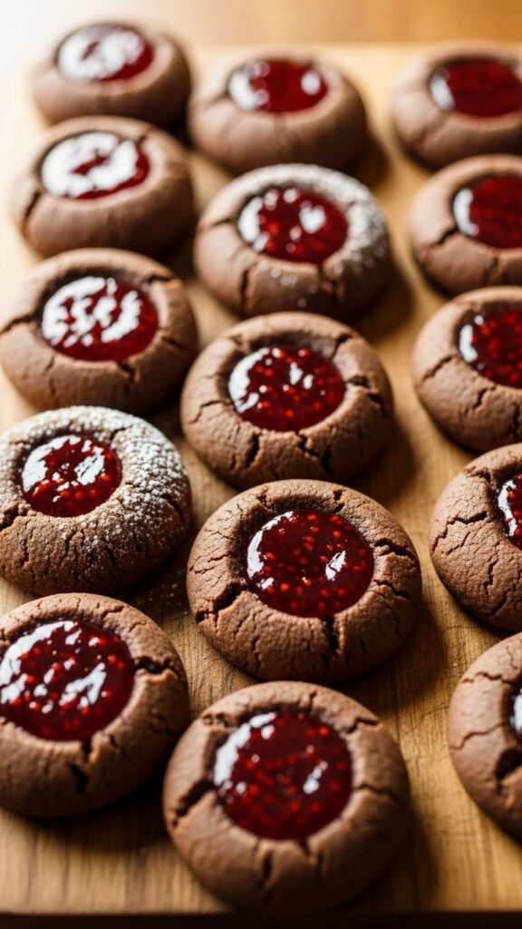 Chocolate Raspberry Thumbprint Cookies