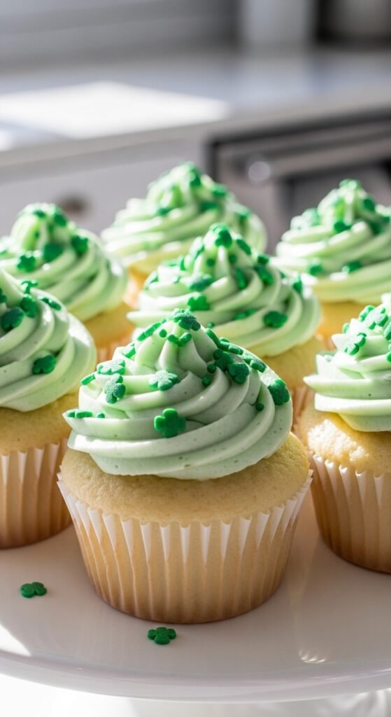 Classic Shamrock Sprinkle Cupcakes