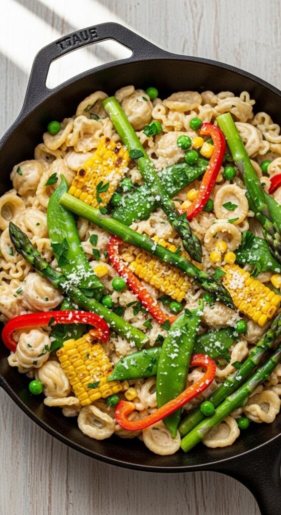 Creamy Spring Veggie Skillet Pasta