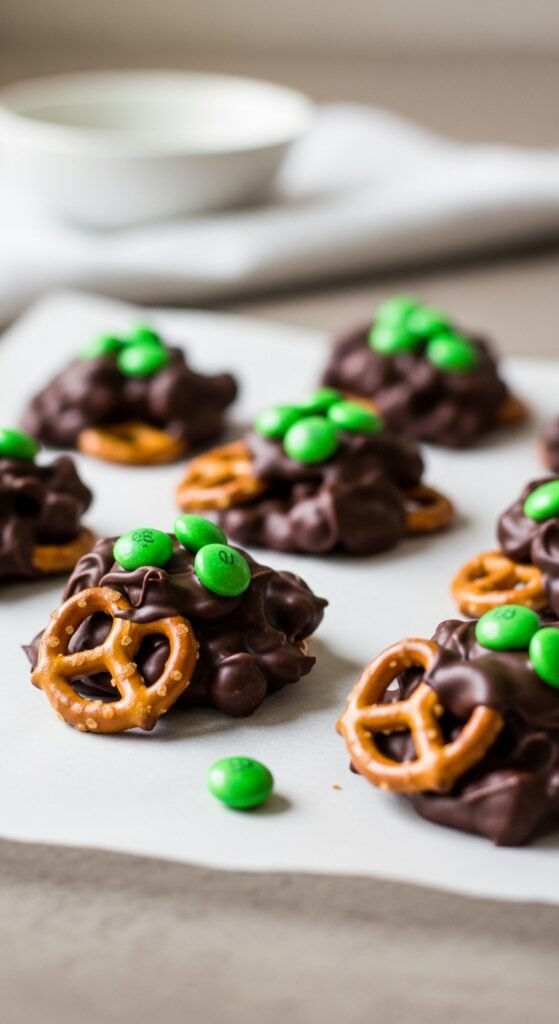 Green Chocolate Pretzel Clusters