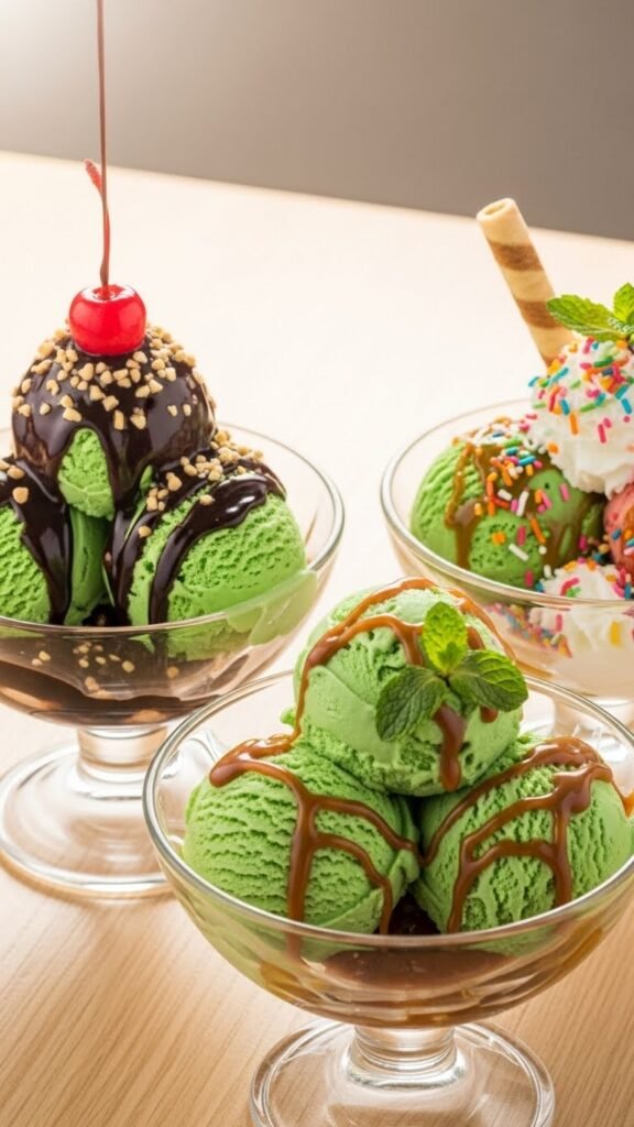 Green Ice Cream Sundaes