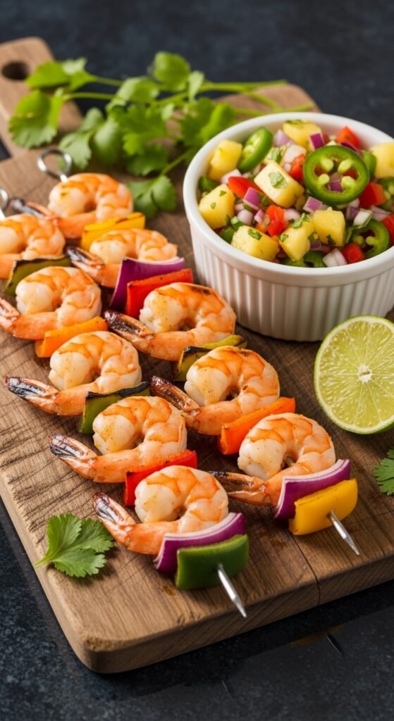 Grilled Shrimp Skewers with Pineapple Salsa