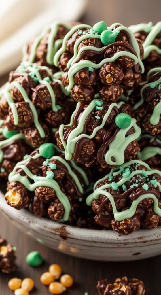 Mint Chocolate Popcorn Clusters