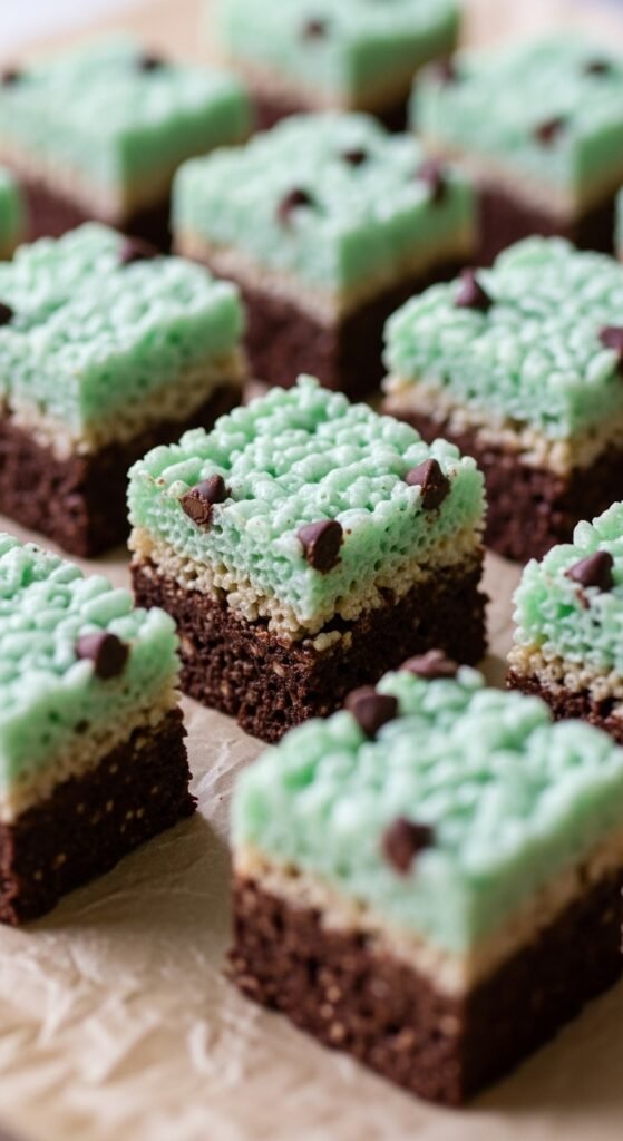 Mint Chocolate Rice Crispy Treats