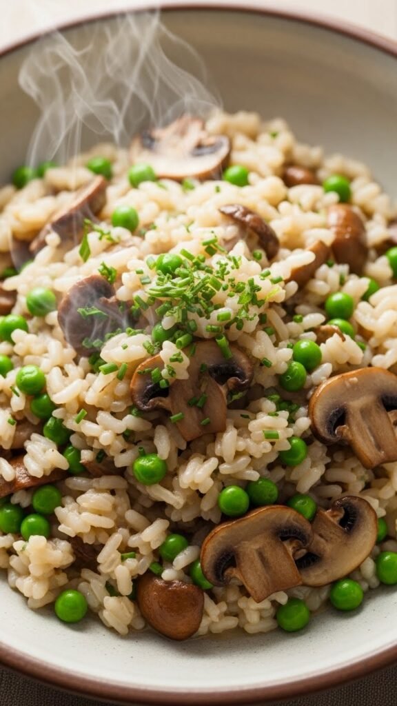 Mushroom and Pea Risotto-Style Rice