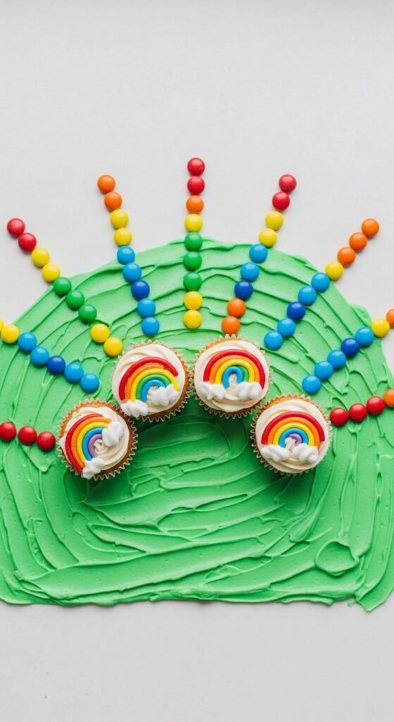 Rainbow Candy Topped Cupcakes