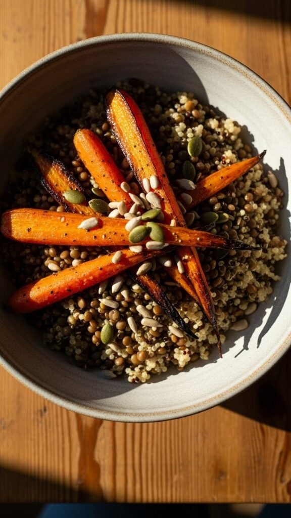 Roasted Carrot and Lentil Grain Bowls