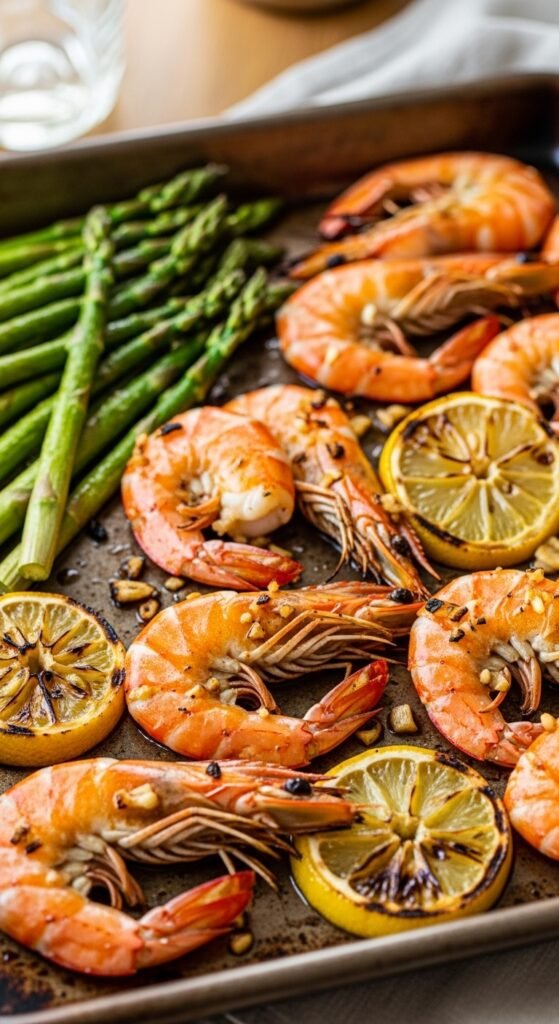 Roasted Lemon Garlic Shrimp with Asparagus
