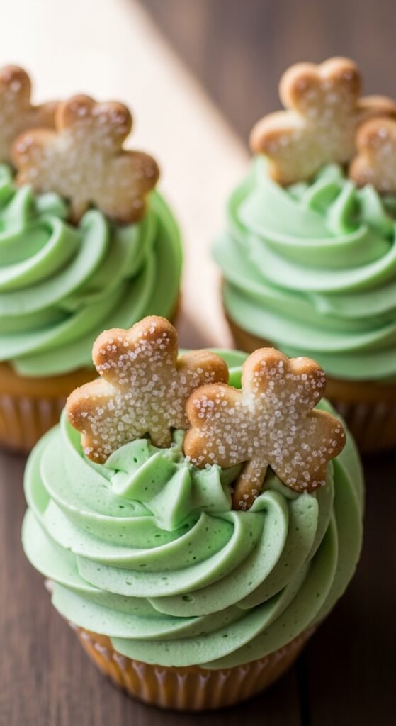 Shamrock Sugar Cookie Topped Cupcakes