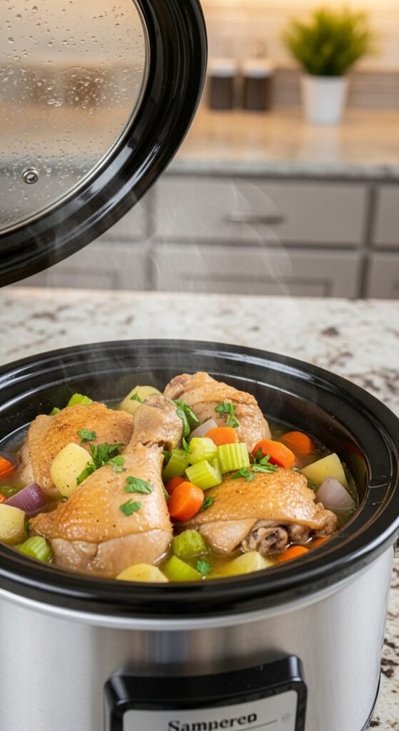 Slow Cooker Chicken and Vegetable Broth Meal