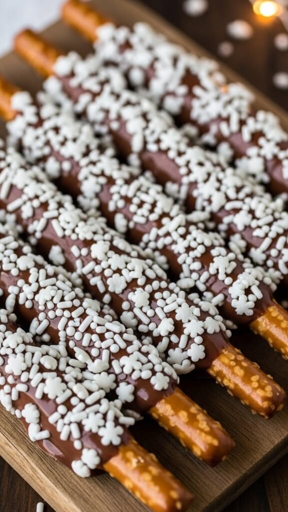 Snowy Chocolate Pretzel Rods