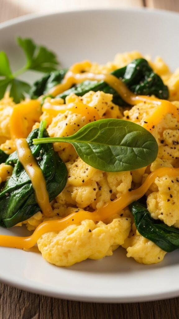 Spinach and Cheddar Scrambled Eggs