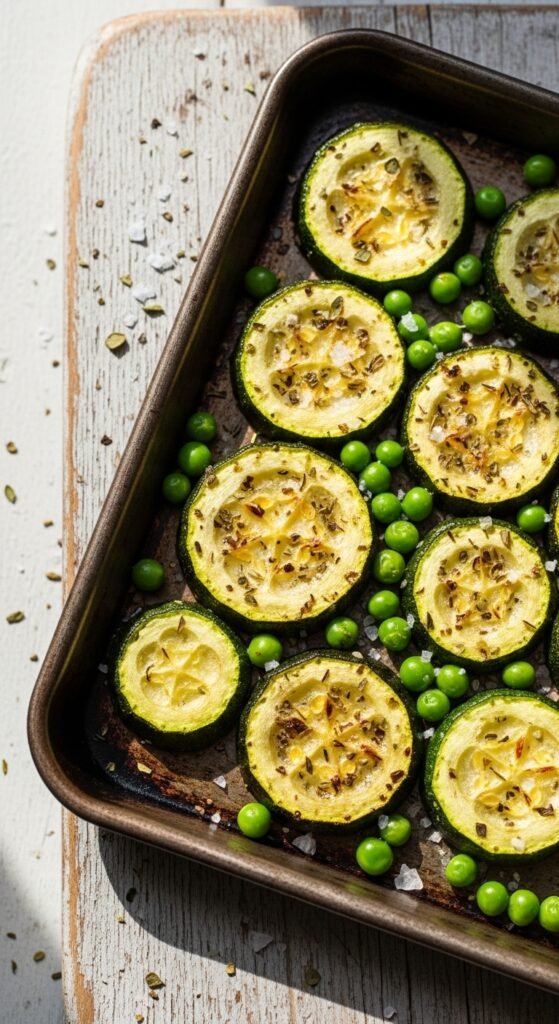 Roasted Zucchini and Pea Medley