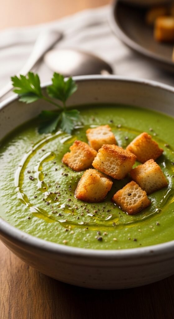 Broccoli Soup with Garlic Croutons