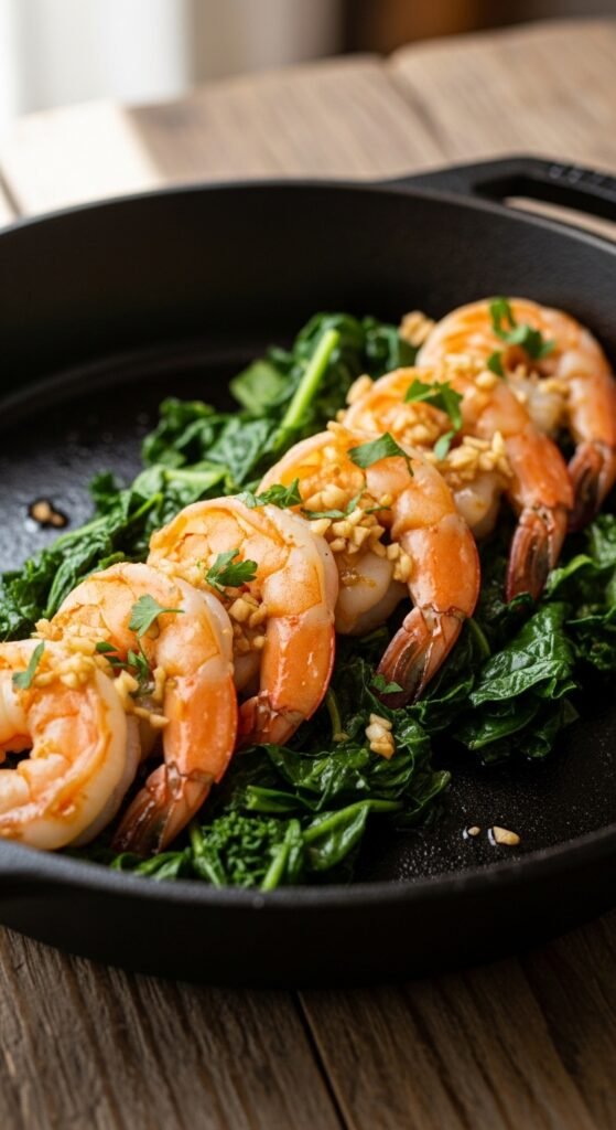 Garlic Shrimp with Spring Greens