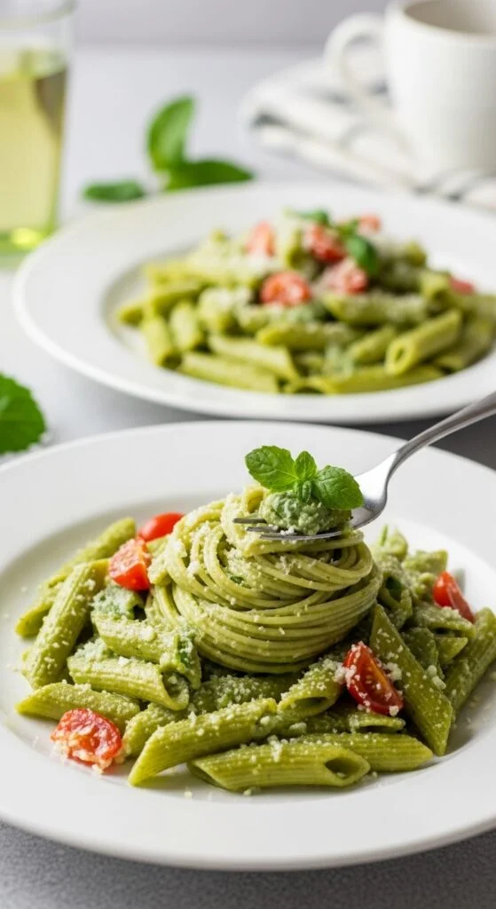 Green Pasta With Creamy Sauce