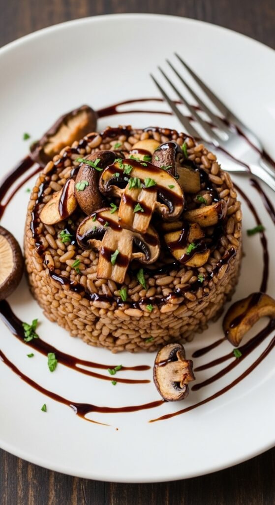 Balsamic Glazed Rice with Roasted Mushrooms