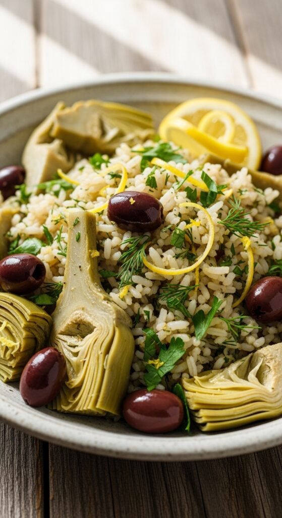 Lemon Rice with Artichokes and Olives