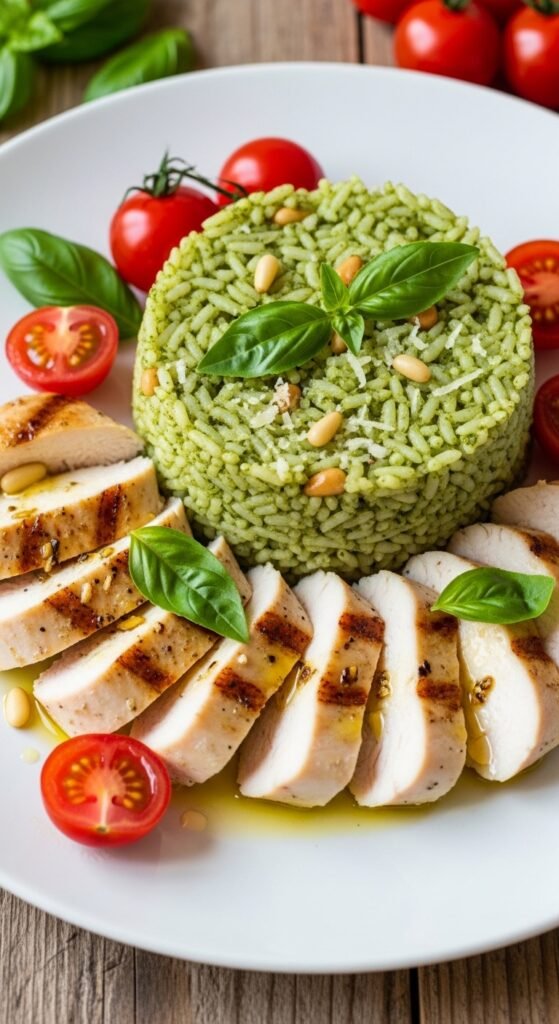 Grilled Chicken and Rice with Pesto