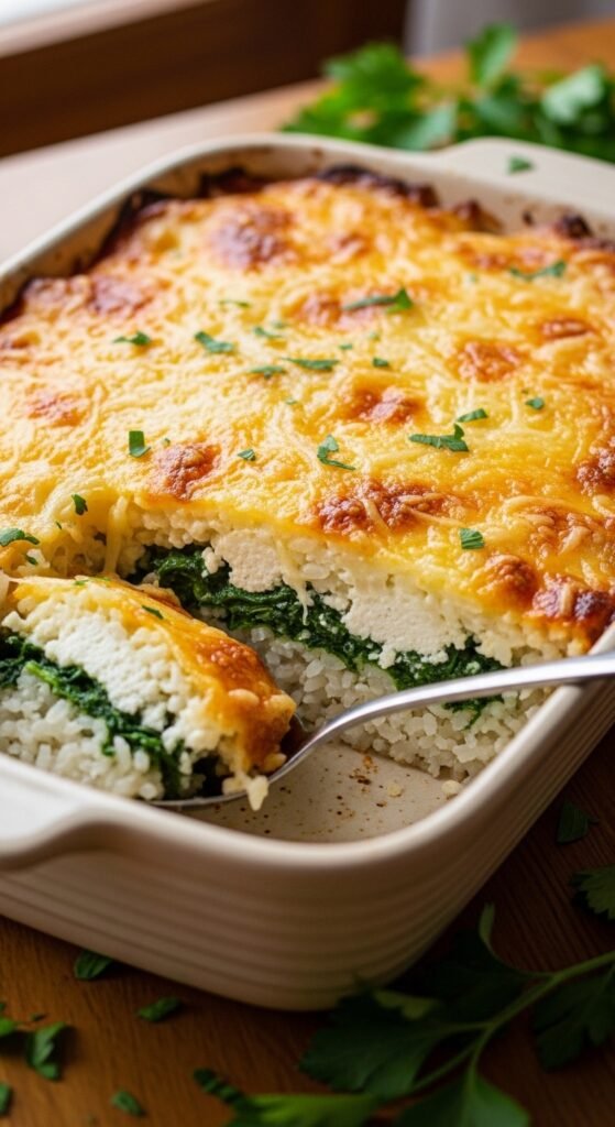 Spinach and Ricotta Rice Bake